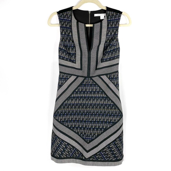 SOLD-Diane von Furstenberg DVF Amanda Dress Geometric Mini Metallic Jacquard - Picture 3 of 10